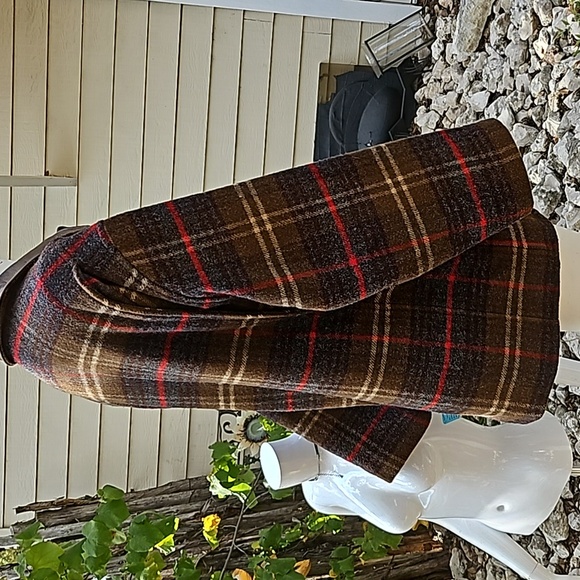 Vintage J CREW Men's Brown Wool Plaid lined chore coat jacket leather collar L - Picture 5 of 15